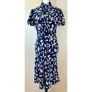 Lauren Ralph Lauren Blue and White Floral Midi Dress